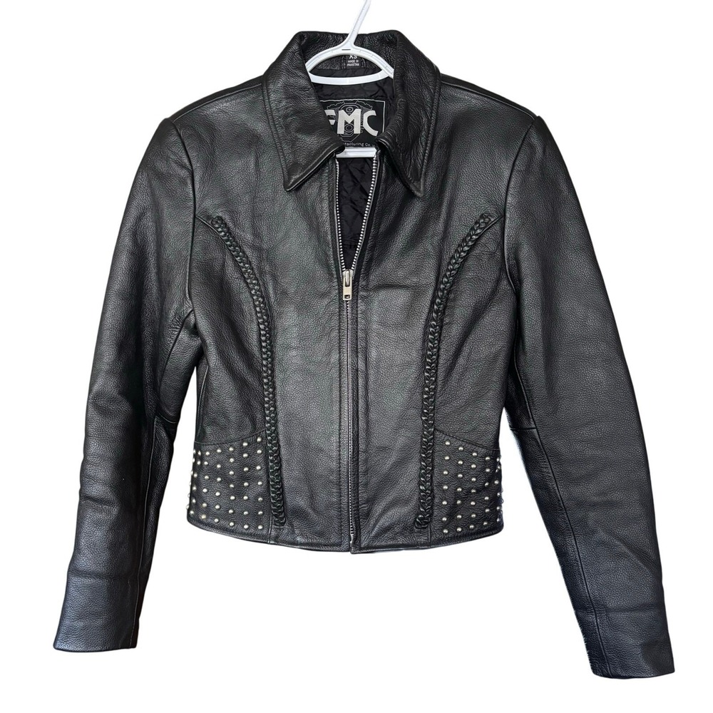 FMC Studded Leather Motorcycle Jacket Womens size XS Eagle Live Free Ride Free - Picture 2 of 7